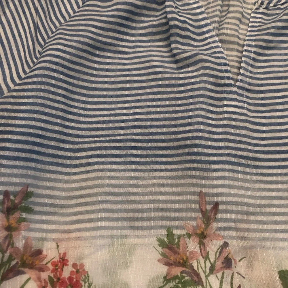 Zac & Rachel Boho Semi Sheer Peasant Floral Prints Stripe Puff Sleeves size S